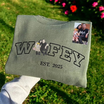 Custom Embroidered Couple Portrait Sweater, Personalised Hubby Wifey Matching Sweatshirt, Gifts for Family