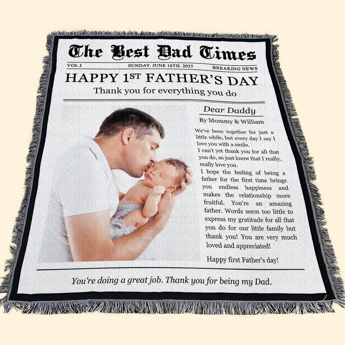 Happy 1st Father's Day Thank You For Everything - Personalized Photo Woven Blanket