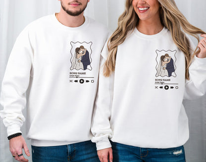 Custom Couple Music Wavy Frame Embroidered Sweatshirt