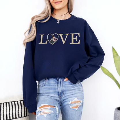 Loversdovey Personalized Embroidered Photo Family LOVE Crewneck/Hoodie/T-shirt