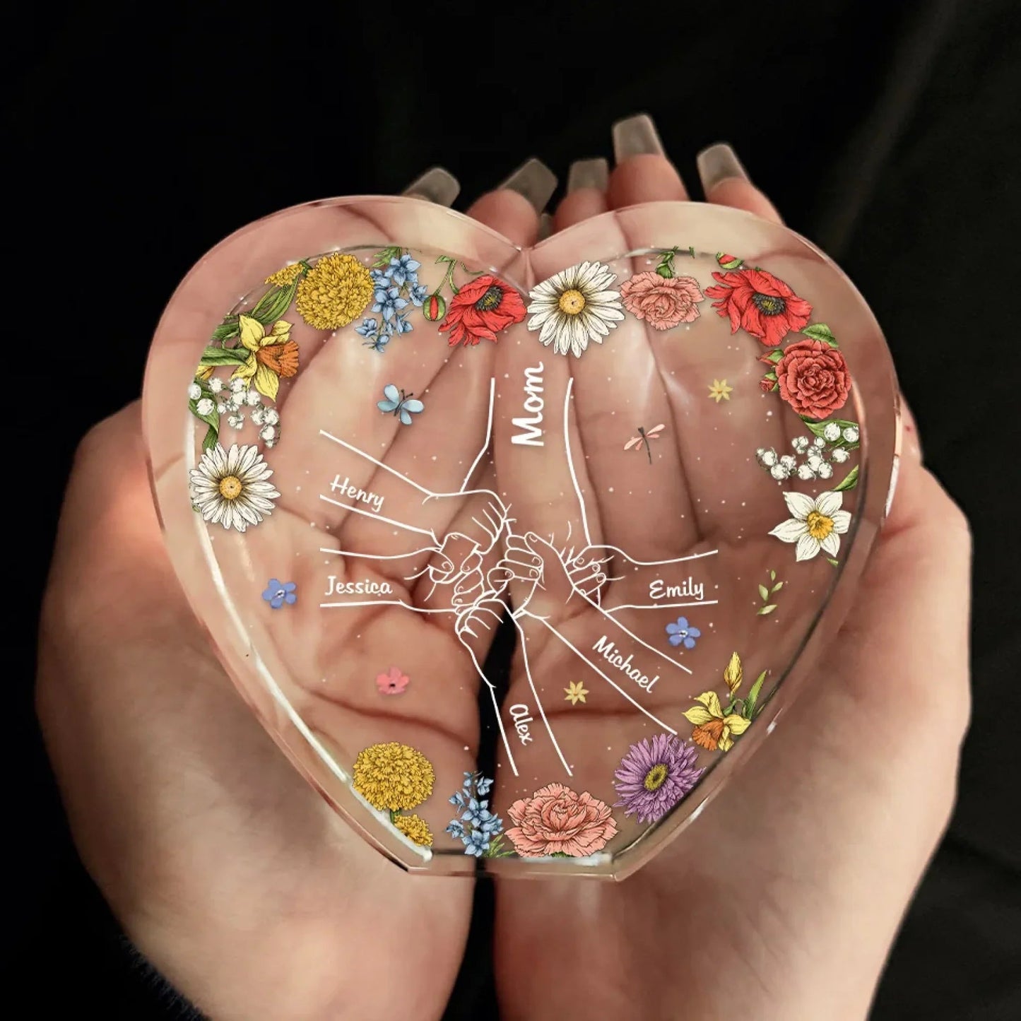 A Mother’s Heart Is A Garden Of Love - Family Personalized Custom 3D Crystal Heart Shaped - Mother's Day, Gift For Mom, Daughter