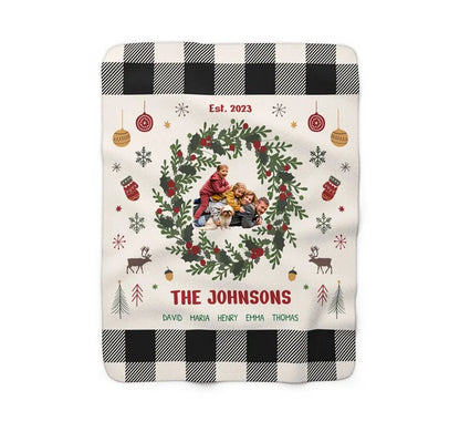 Personalized Holiday Blanket for Family, Custom Christmas Blanket with Family Name and Photo