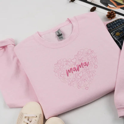 Custom Embroidered Mama Heart Valentines Sweatshirt For Wife | Mama Hoodie | Cute Love Shirt | Mom Gift