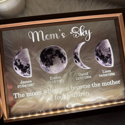 Led Light Frame With Text And Date The Real Moon Phase- Mom's Universe,Gift For MUM