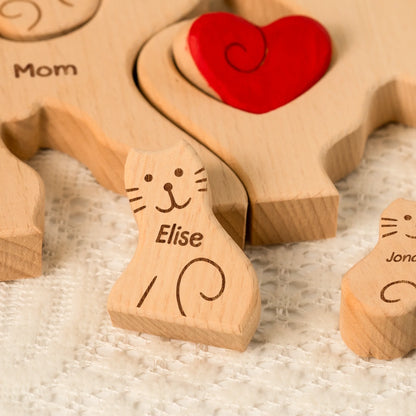 Cat Family - Personalized Wooden Cat Family Puzzle