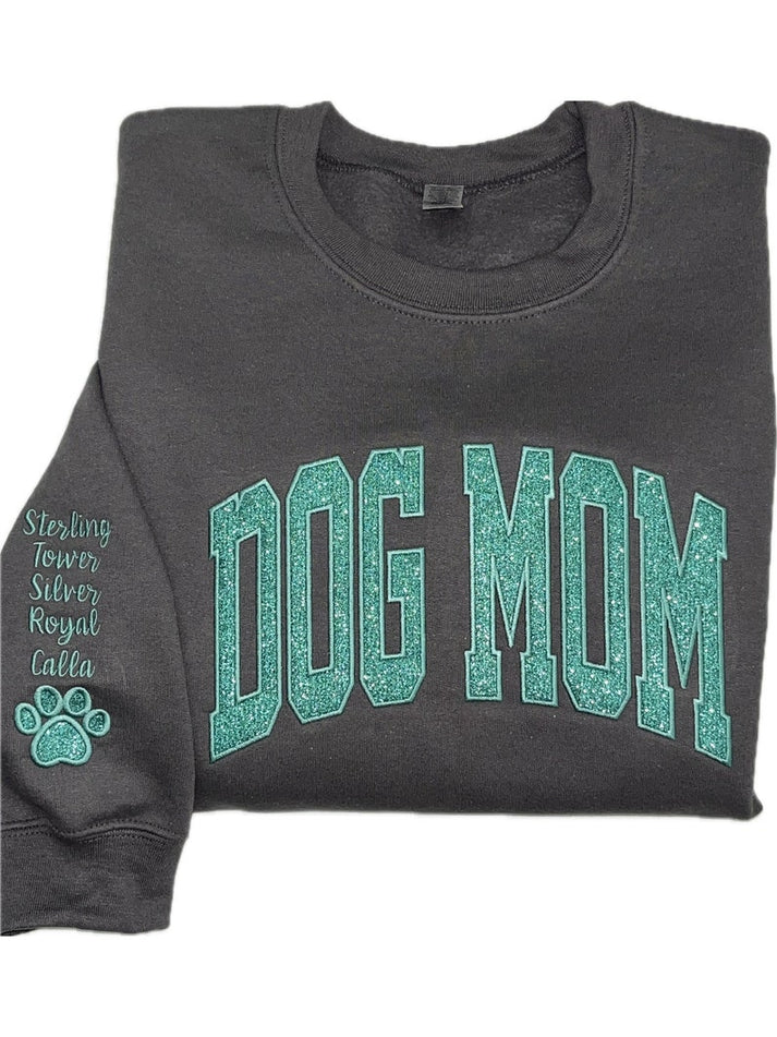 Personalized Embroidered Dog Mom Glitter Vinly Sweatshirt Hoodie Mother's Day Gift for Pet Lovers