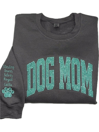 Personalized Embroidered Dog Mom Glitter Vinly Sweatshirt Hoodie Mother's Day Gift for Pet Lovers