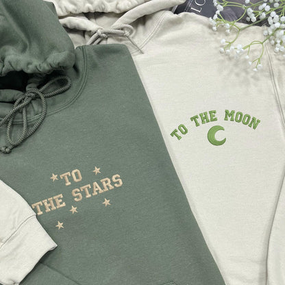 Customizable To The Moon Stars Couples Hoodie