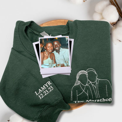 Custom Outline Embroidered Portrait from Photo-Matching Couple Hoodie