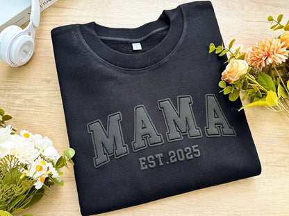 Mama Sweatshirt with Puff Lettering, Personalized Kid Names on Sleeve, Mama Sweater, Cute Gift for Mama