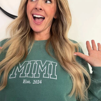 Custom Mama Embroidered Sweatshirt With Kids Names Sleeve