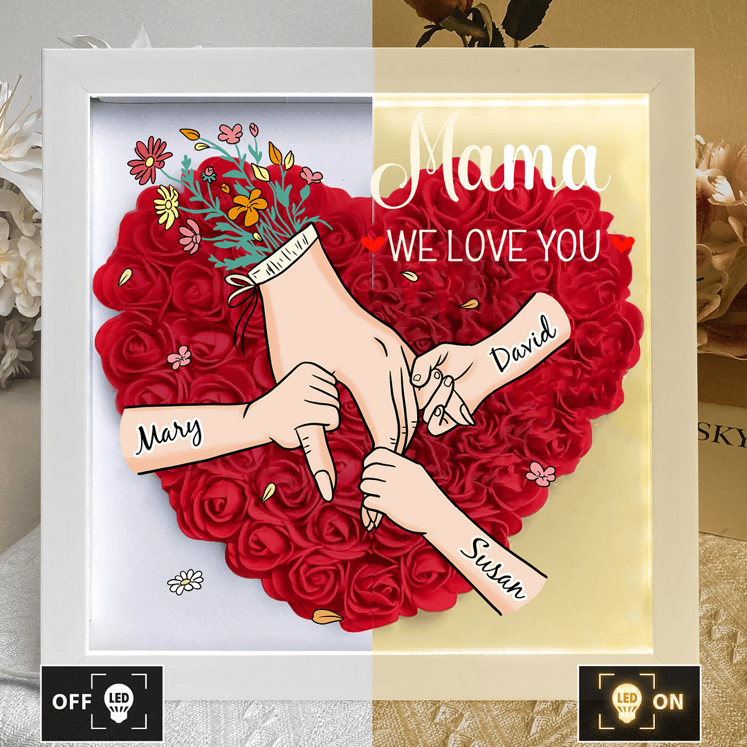 Family Love Blooms Forever - Personalized Flower Shadow Box with LED Light