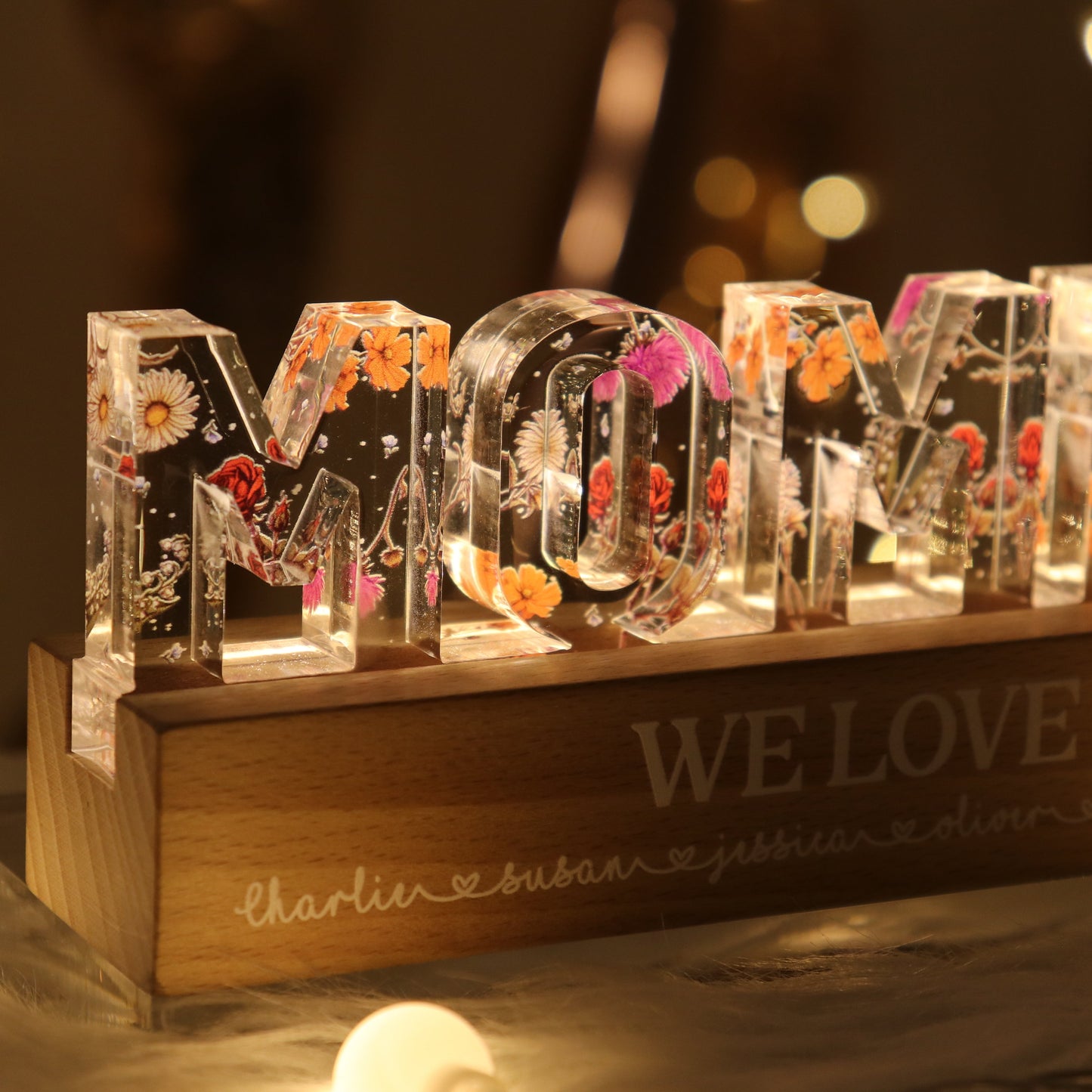 Birth Month Flower Custom LED Night Light, Birthday Gift, Anniversary Gift For Mom, For Wife, For Her