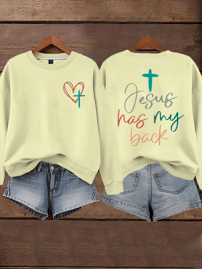 Women's Jesus Has My Back Print  Sweatshirts