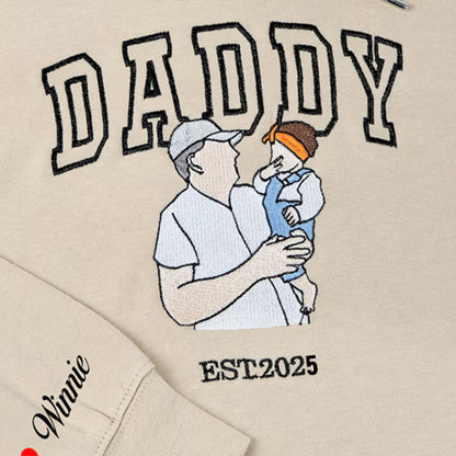 Personalized Daddy & Me Sweatshirt - Custom Photo Embroidery with Year & Nickname - Gift For Daddy