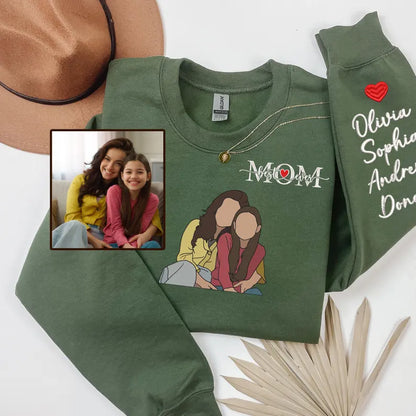 Custom Embroidered Mom Sweatshirt with Personalized Photo & Kids Names, Unique Mother’s Day Gift, Best Mom Ever Hoodie