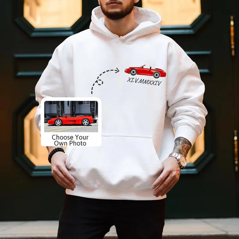 Personalized Printed Custom Car Art Sweatshirt, Custom Vehicle Sweater, Personalized Dad Gift