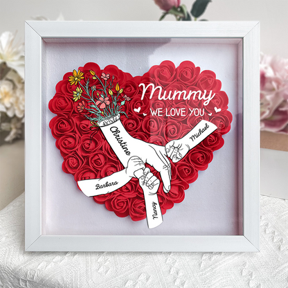 We Love You Mommy Hand Holding - Personalized Flower Shadow Box
