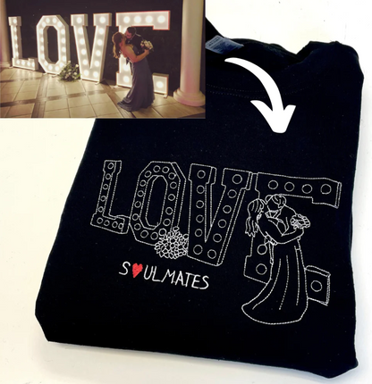 Embroidered Loversdovey Couple Photo Hoodie