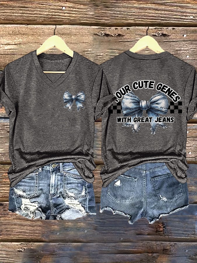 🔥Buy 3 Get 15% Off🔥V-Neck Retro Your Cute Genes With Great Jeans Print T-Shirt