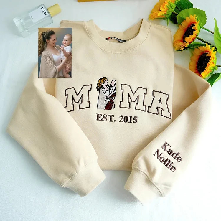 Custom Embroidered Papa & Child Portrait Sweatshirt – Personalized Photo Gift for Papa