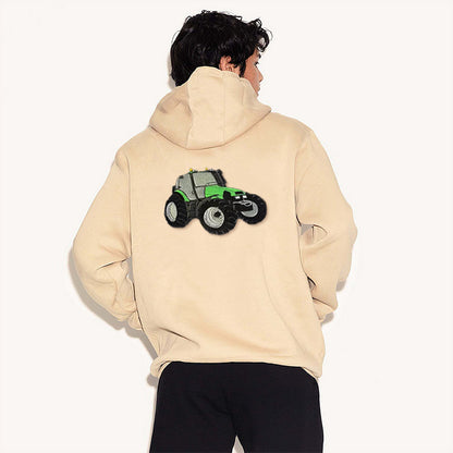 Custom Embroidered Car Design on Back, Personalized Tractor Lover Hoodie, Custom Embroidered Gift for Dad