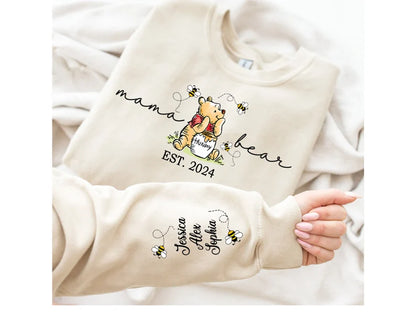 Custom Mama Bear Sweatshirt,Mama Est with Kids Name on Sleeve Sweatshirt, Personalized Mom Sweatshirt, Nana, Grandma, Gigi,Mothers Day Shirt