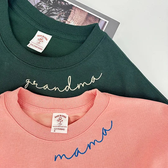 Custom Mama Embroidered Sweatshirt with Kids Names on the sleeve