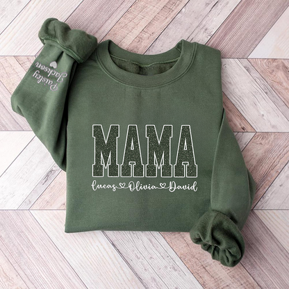 Custom Mom Glitter Embroidered T-shirt &Sweatshirt With Loving children‘s Name