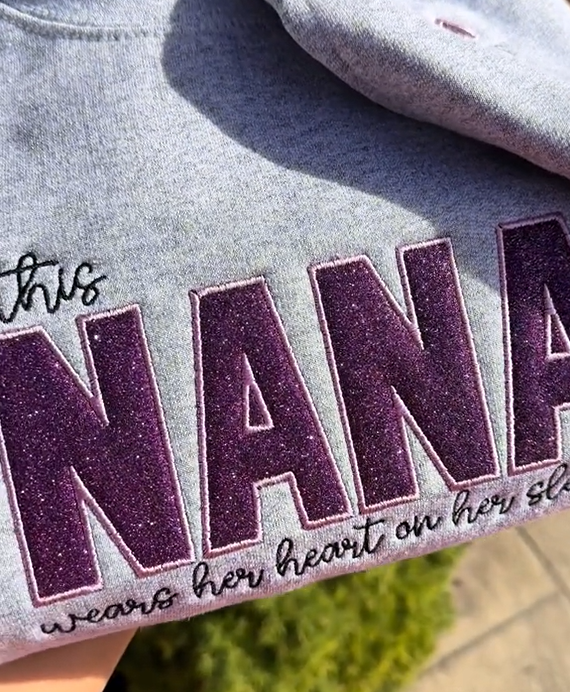Mom Wears Her Heart on Her Sleeves Custom Embroidered T-Shirt Crew Neck Hooded Sweatshirt Gift for Mom
