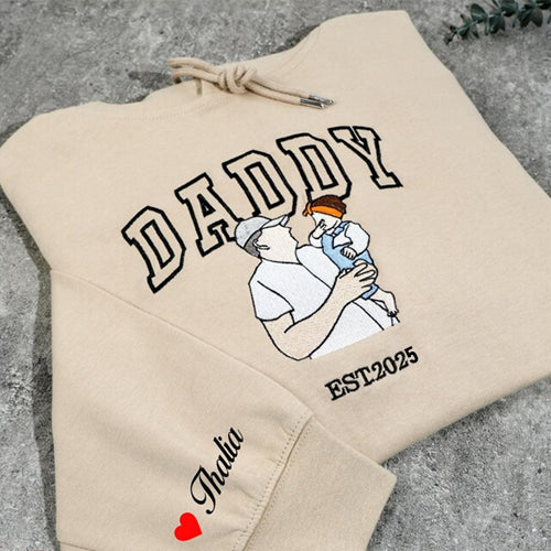 Personalized Daddy & Me Sweatshirt - Custom Photo Embroidery with Year & Nickname - Gift For Daddy