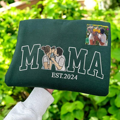 Personalized Embroidered Family Photo Glitter Sweatshirt - Mother's Day Gift