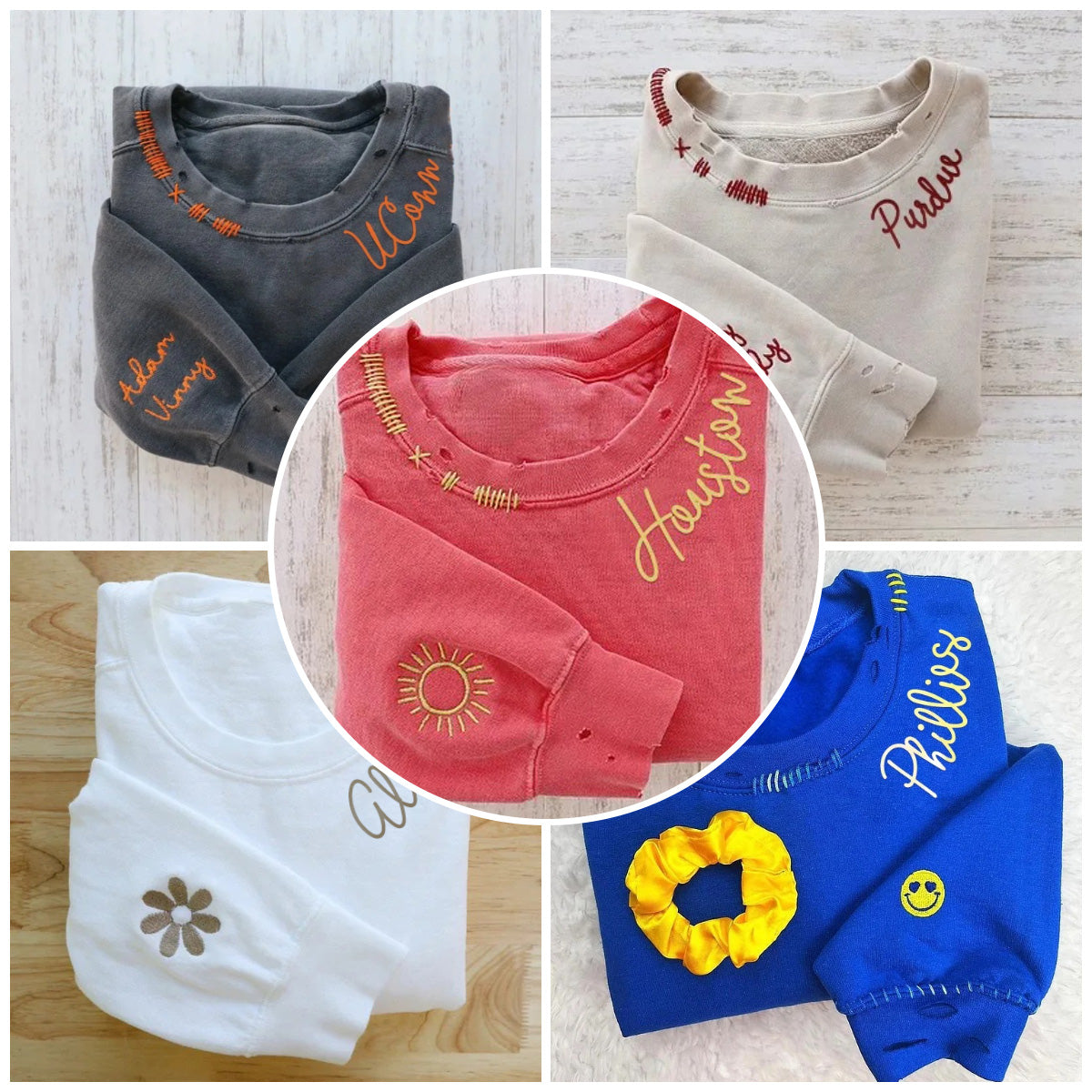 VINTAGE CUSTOM CREW-Custom Embroidered Hand Distressed Crew Neck Sweatshirt