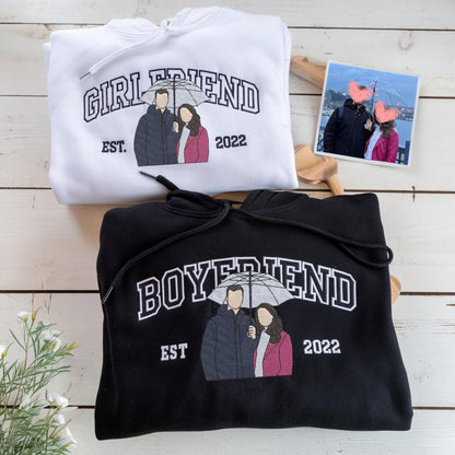 Loversdovey Personalized Embroidered Photo Couple Boyfriend and Girlfriend Matching Sweatshirts