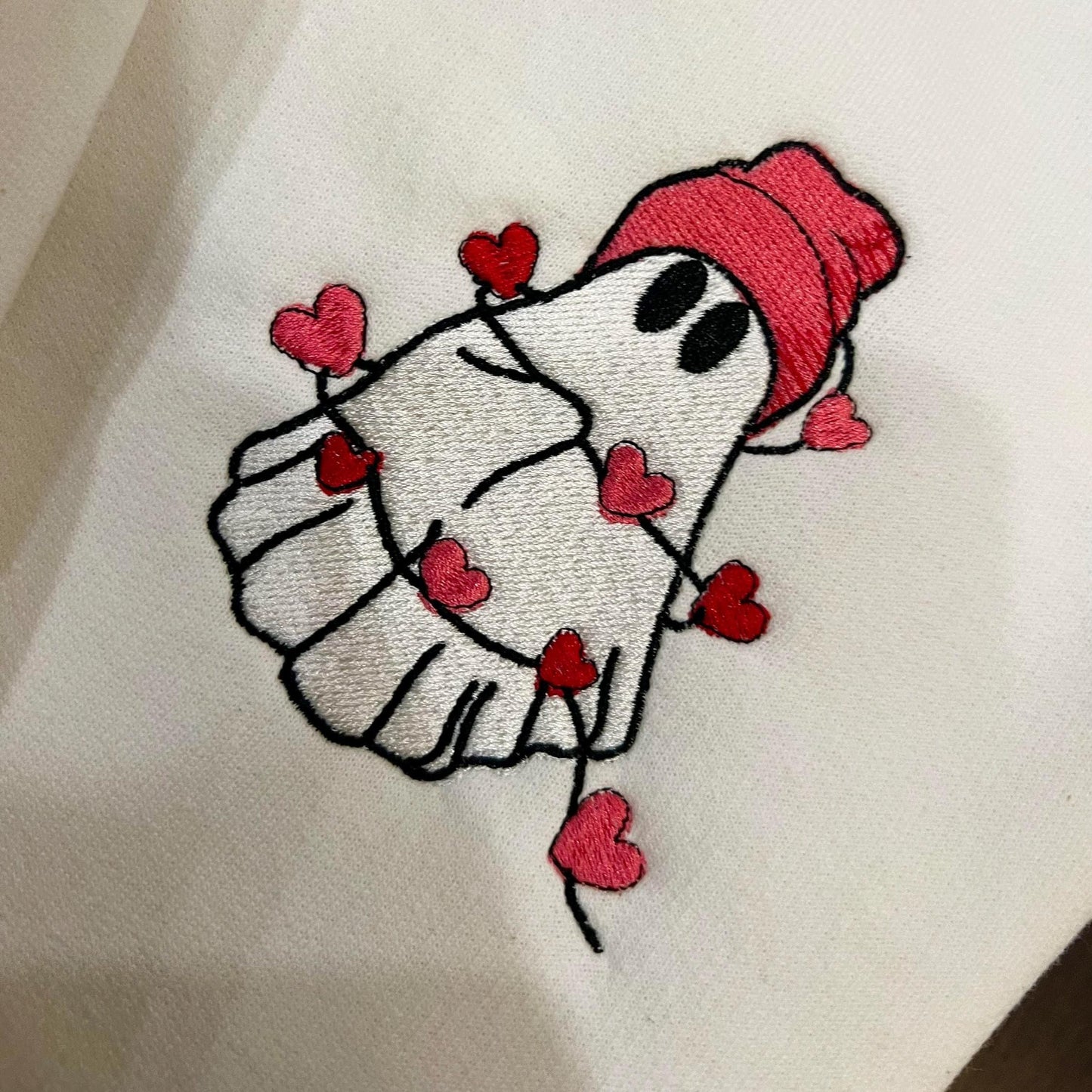 Embroidered Ghost Valentines Sweatshirt Day Couples Gift, Cute Valentines Day Matching Ghost Heart Crewneck