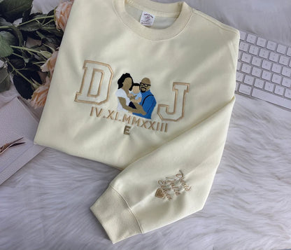 Personalized Embroidered Sweatshirt: Custom Family Initials Portrait, Family, Dad | Custom Family Initials Roman Numeral | EST Year Hoodie