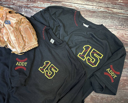Personalized Baseball Neckline Embroidery Family Cheer T-Shirt