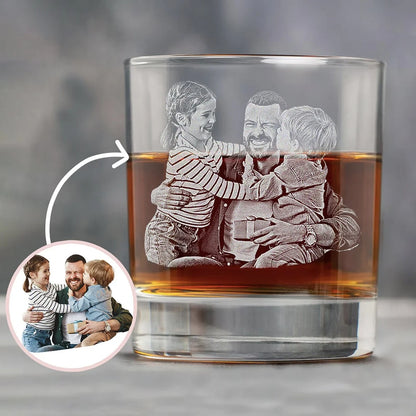Etched Picture Rocks glass | Father's day, dad gifts, personalized whiskey glass, personalized glassware, custom portrait, unique dad gifts