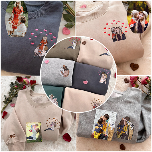 💕Loversdovey Custom Embroidered Portrait Sweatshirt from Photo For Mom