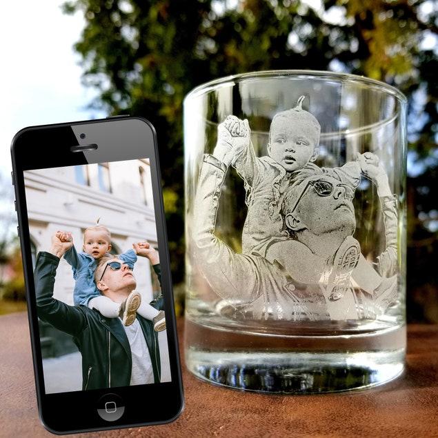 Etched Picture Rocks glass | Father's day, dad gifts, personalized whiskey glass, personalized glassware, custom portrait, unique dad gifts