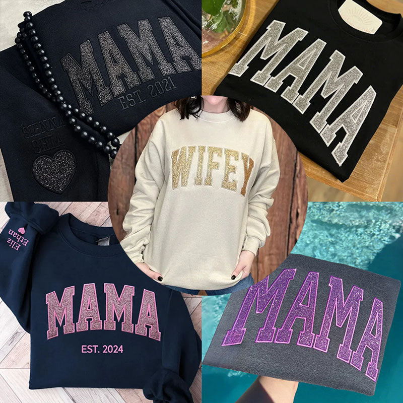 Custom Applique Glitter Embroidery Mom Sweatshirt - Mother's Day Gift