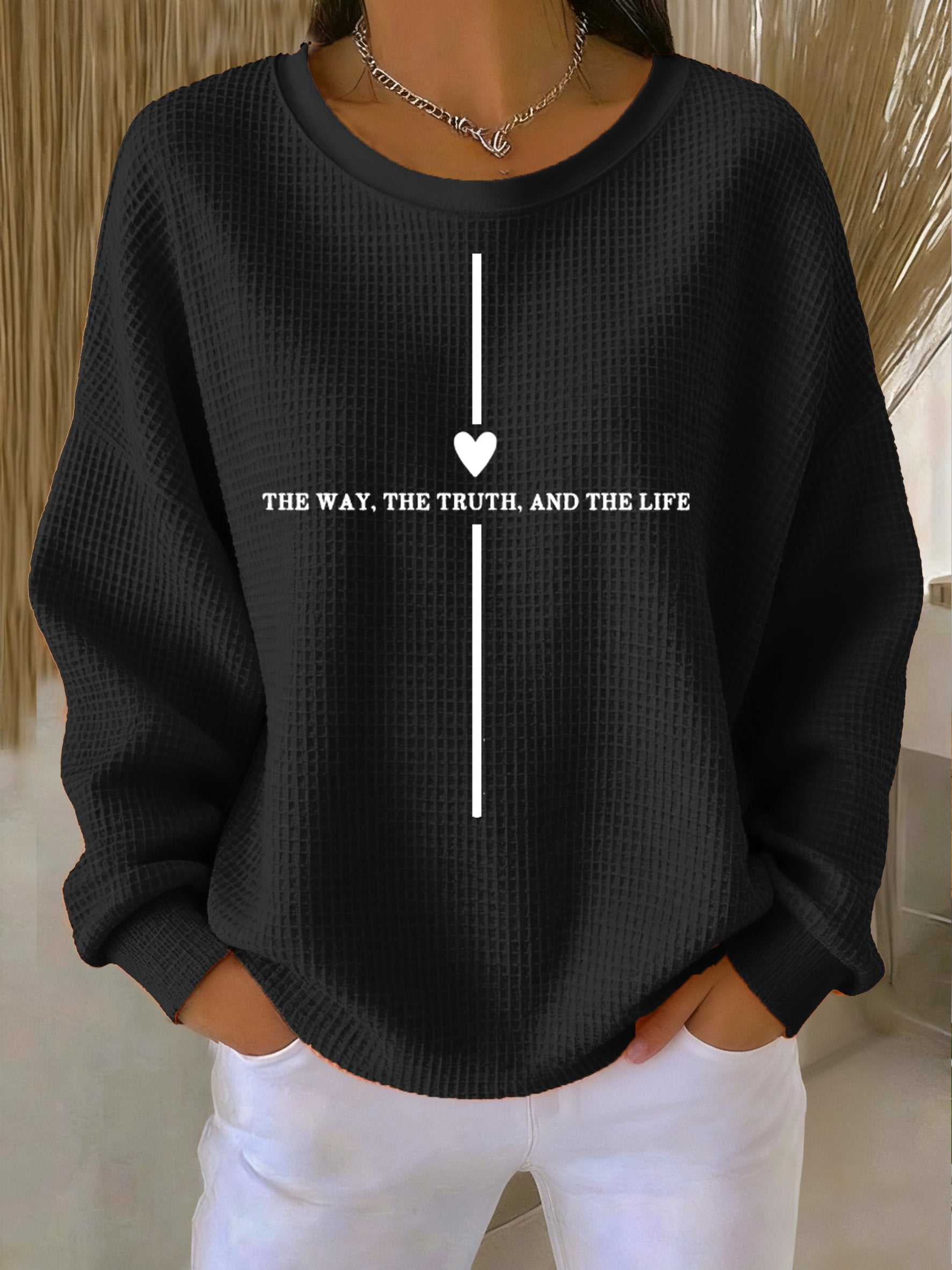Women's Casual Three Truths Cross Waffle Sweatshirt