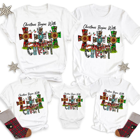 Christmas Begins with Christ Religious Christmas Family Matching Shirts