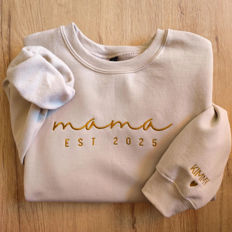 Custom Mom Sweatshirt and Hoodie, Embroidered Name on Sleeve, Best Gift for Mom