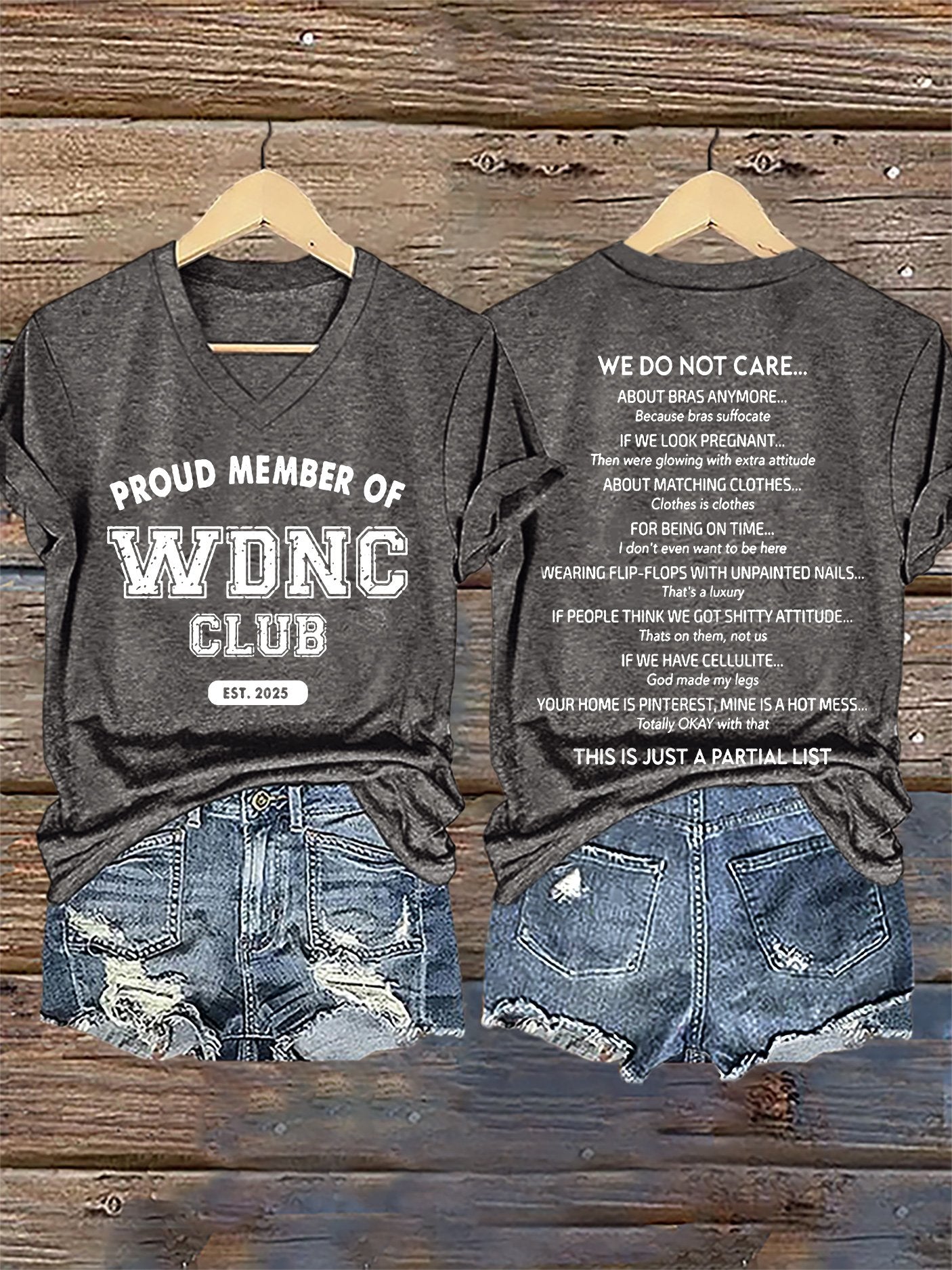 🔥Buy 3 Get 15% Off🔥V-Neck Retro Proud Member Of WDNC Club Est. 2025 We Do Not Care Print T-Shirt