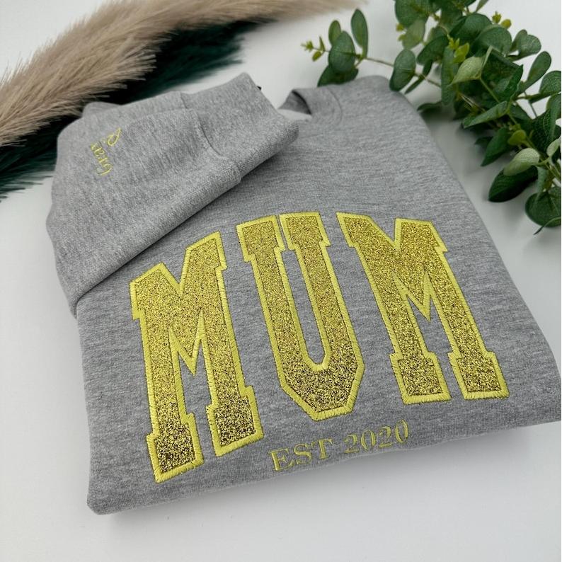 Custom Applique Glitter Embroidery Mom Sweatshirt - Mother's Day Gift