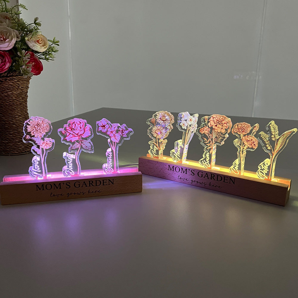 ✨Custom Birth Flower 3D Crystal Acrylic LED Light  With Children's Names