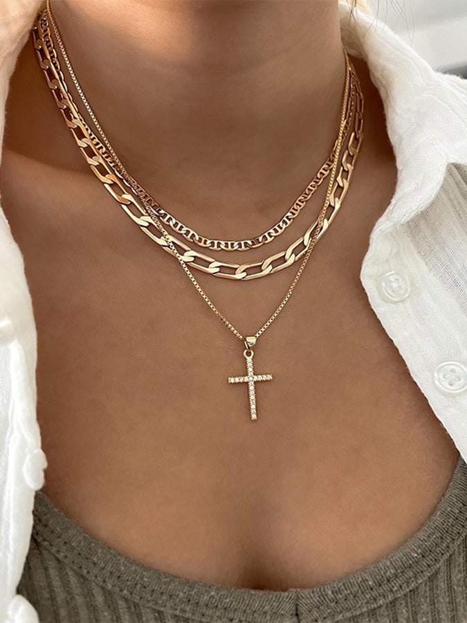 Women's Alloy Heart Cross Necklace