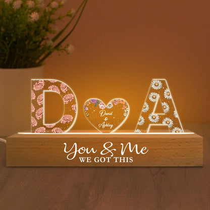 Couple Initials Birth Month Flower Anniversary Gift Personalized Acrylic Block LED Night Light