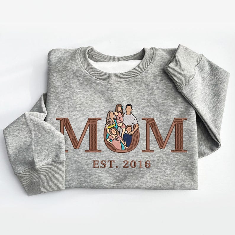 Custom Mama Embroidered Sweatshirt, Personalized Mom Portrait from Photo Sweater